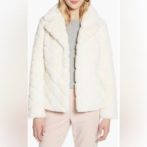 Halogen faux off white fur coat